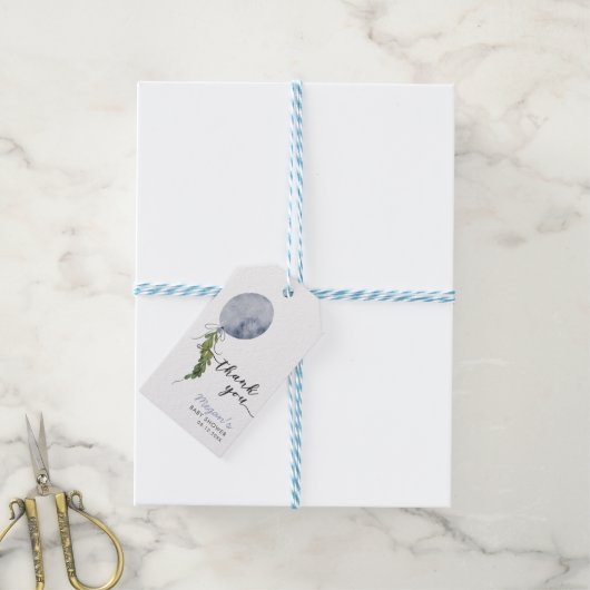 青素朴気球ありがとう赤ちゃんシャワー ギフトタグ (より糸付き)