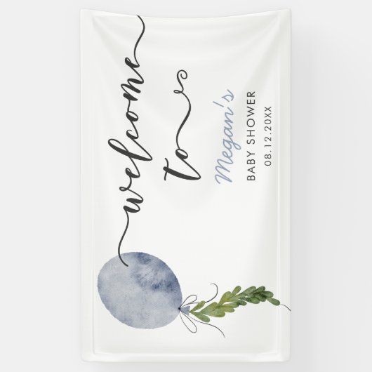 青素朴気球ベビーシャワーへようこそ 横断幕 (縦)