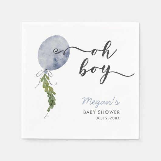 青素朴気球ボーイベビーシャワー スタンダードカクテルナプキン (正面)