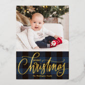 青素朴水牛のプレイドメリークリスマスフォト 箔シーズンカード (正面)