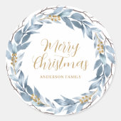 青素朴水色のクリパーソナライズされたスマス ラウンドシール (正面)