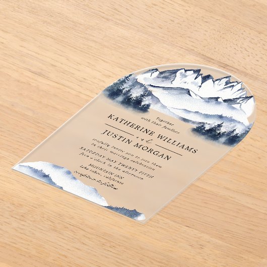 青素朴水色の山 アクリル招待状 (レイダウン)