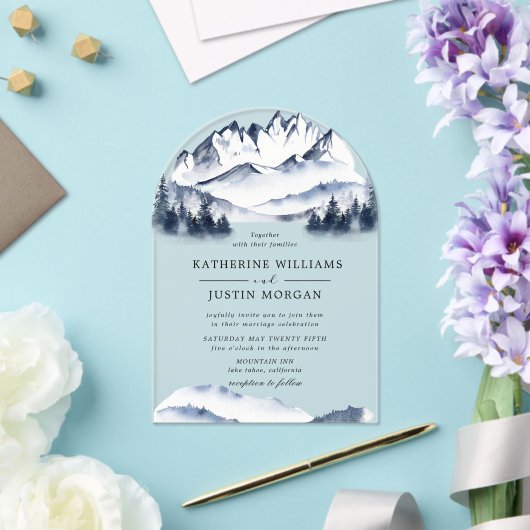 青素朴水色の山 アクリル招待状 (インサイチュ (ウェディング))