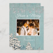 青素朴白の冬の雪の家族の写真 シーズンカード (正面/裏面)