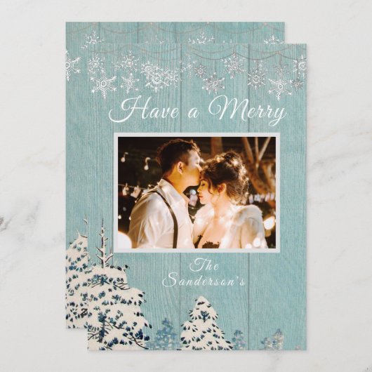 青素朴白の冬の雪の家族の写真 シーズンカード (正面/裏面)