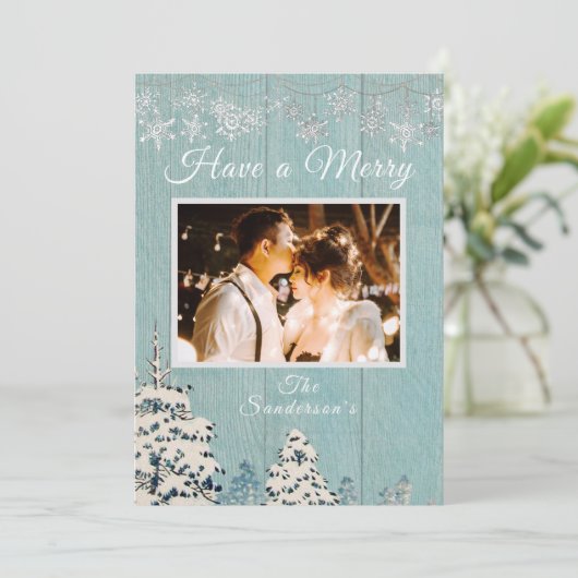 青素朴白の冬の雪の家族の写真 シーズンカード (スタンド正面)