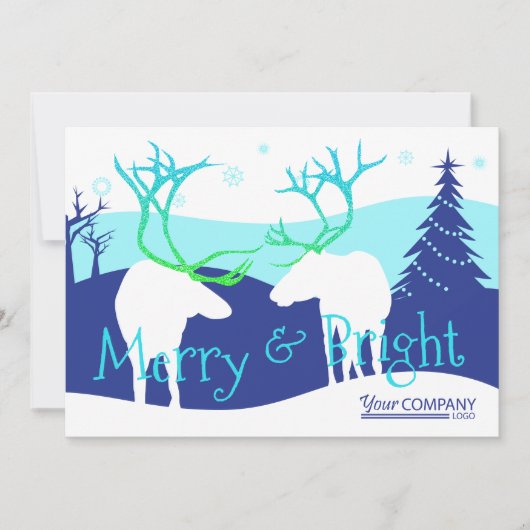 青素朴白トナカイ会社ロゴホリデー 招待状 (正面)