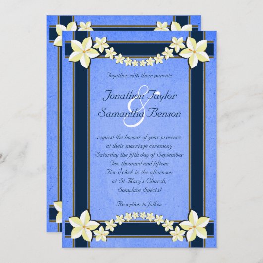 青素朴白フローラカスタムウェディング招待状 招待状 (正面/裏面)