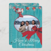 青素朴白レッド小妖精や小人家族の写真 シーズンカード (正面/裏面)