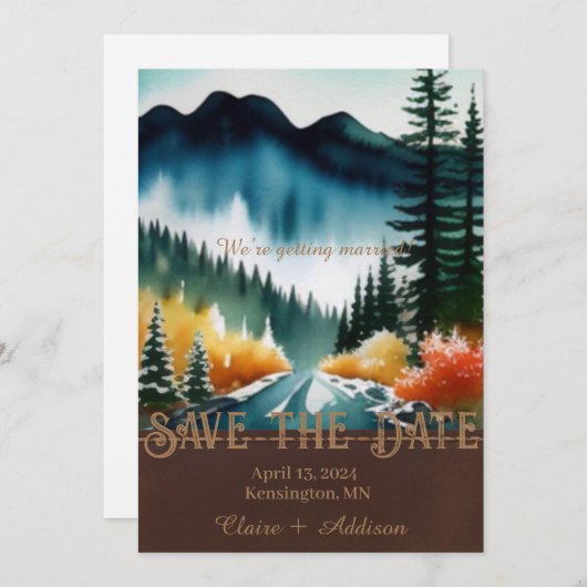 青素朴緑と黄色の水彩林 セーブザデート (正面/裏面)