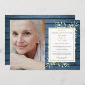 青素朴緑のお祝いの写真 招待状 (正面/裏面)