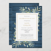 青素朴緑の葬式お祝い 招待状 (正面/裏面)