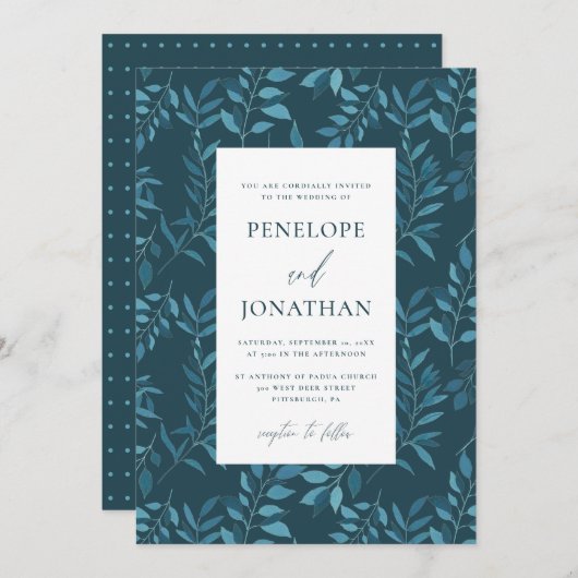 青素朴色の植物結婚群 招待状 (正面/裏面)