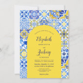 青素朴色の黄色のアーチポルトガル結婚タイル 招待状 (正面)