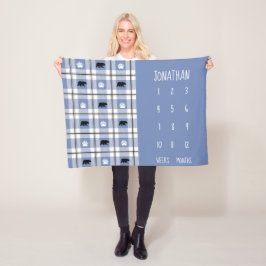 青素朴色の黒と白のクマのフランネルパターン フリースブランケット