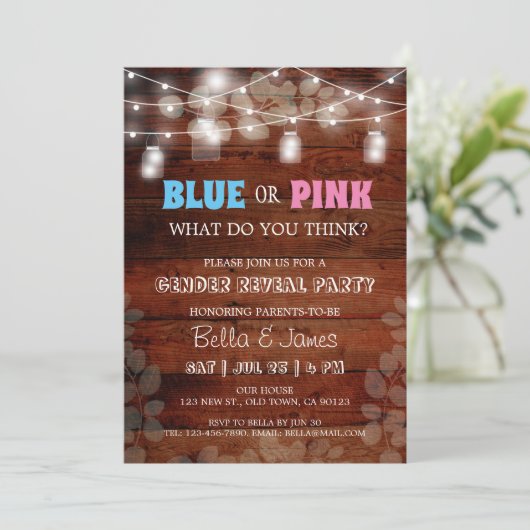 青素朴色またはピンク色の性別がパーティの招待状を明かす 招待状 (スタンド正面)