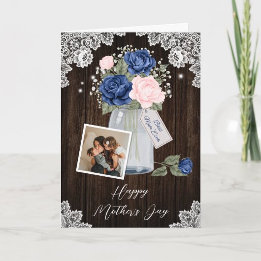 青素朴色ピンクのフローラ写真ハッピーマザーズデイ カード (正面)
