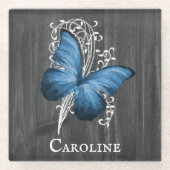 青素朴蝶ガパーソナライズされたラスコースター ガラスコースター (正面)