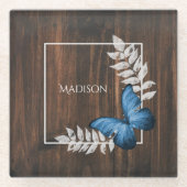 青素朴蝶ガラスパーソナライズされたコースター ガラスコースター (正面)