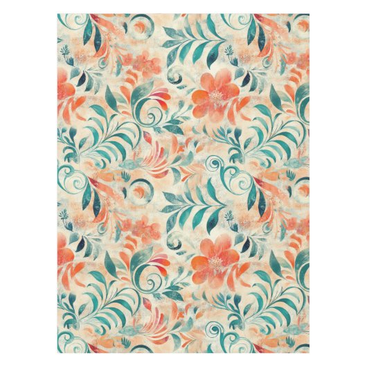 青素朴離れ花と赤橙花 テーブルクロス (正面)