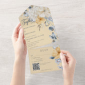 青素朴黄・白フローラ黄QRコード オールインワン招待状 (貼ってはがせる)