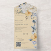 青素朴黄・白フローラ黄QRコード オールインワン招待状 (内側)