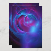 青紫とピンクの宇宙の渦巻きフラクタル結婚式 招待状 (正面/裏面)