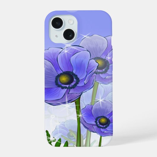 青紫のアネモネの花 iPhone 15ケース (裏面)