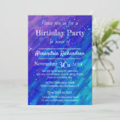 青紫のグラデーションのモダン誕生日パーティー 招待状 (スタンド正面)
