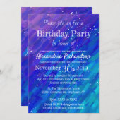 青紫のグラデーションのモダン誕生日パーティー 招待状 (正面/裏面)