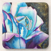 青紫のゴシック水彩ローズアート コースター (正面)