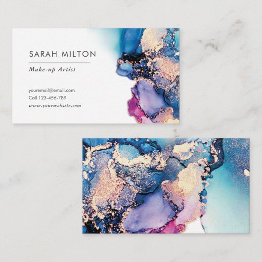 青紫のゴールド水彩インク名刺 名刺 (正面/裏面)