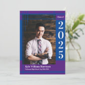 青紫の学校のカラー卒業写真 招待状 (スタンド正面)