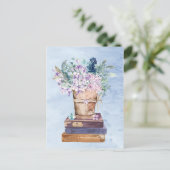 青紫の本と花芸術 ポストカード (スタンド正面)