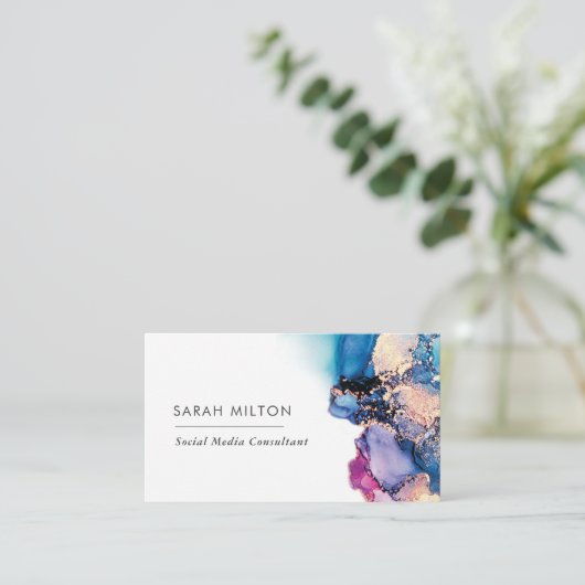 青紫の水彩インク名刺 名刺 (スタンド正面)