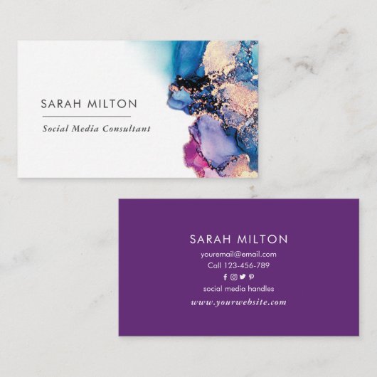 青紫の水彩インク名刺 名刺 (正面/裏面)
