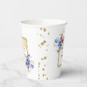 青紫の花のフレーム付きウェディングペーパーカップ 紙コップ (左)