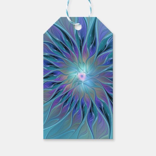 青紫の花の夢の抽象的なフラクタルアート ギフトタグ (正面)