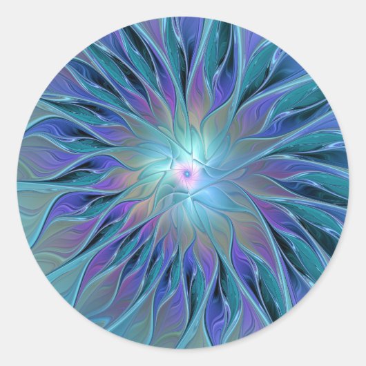 青紫の花の夢の抽象的なフラクタルアート ラウンドシール (正面)