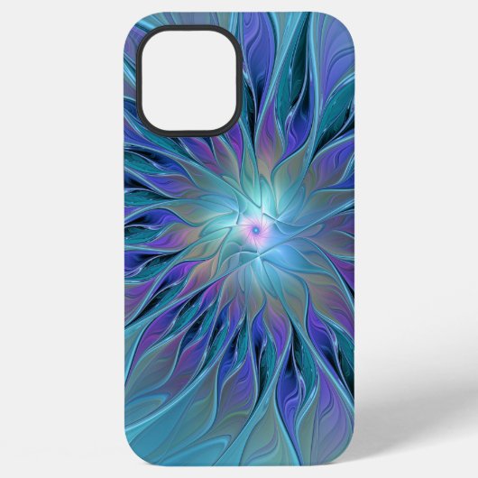 青紫の花の夢の抽象的なフラクタルアート iPhoneケース (裏面)