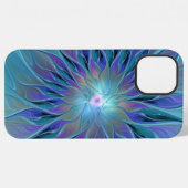 青紫の花の夢の抽象的なフラクタルアート iPhoneケース (裏面横)