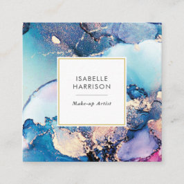 青紫の金ゴールド水彩インク名刺 スクエア名刺