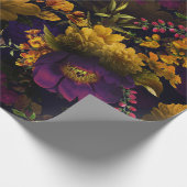 青紫アンティーク濃い黄色の紫の花柄 ラッピングペーパー (角)