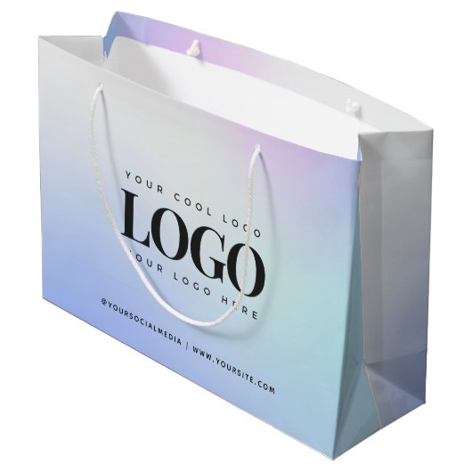 青紫グラデーション カスタム企業ビジネスロゴ ラージペーパーバッグ (裏面アングル)