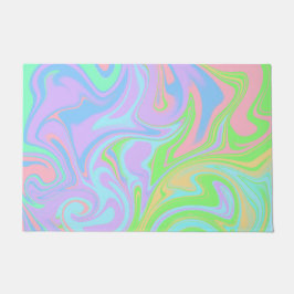青紫ピンクグリーンパステル渦巻きパターン ドアマット