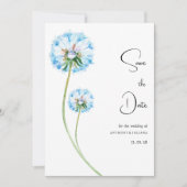 青紫綠蒲公英花卉 保存日期 招待状 (正面)