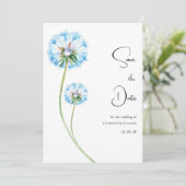 青紫綠蒲公英花卉 保存日期 招待状 (スタンド正面)