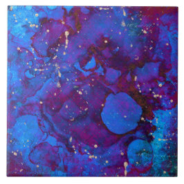 青紫色のアルコールフェイク墨と金箔 タイル