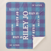 青紫色のパターン名素朴のコラージュ シェルパブランケット (正面)