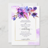 青紫色の水彩花結婚のテンプレート 招待状 (正面)
